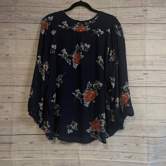 Fun2Fun Business Casual Blouse, Navy Blue Floral Print, Size 2XL - Picture 5 of 5